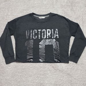 Victoria's Secret Sport 10 Black Gray Cropped Sweatshirt  Long Sleeve Size L